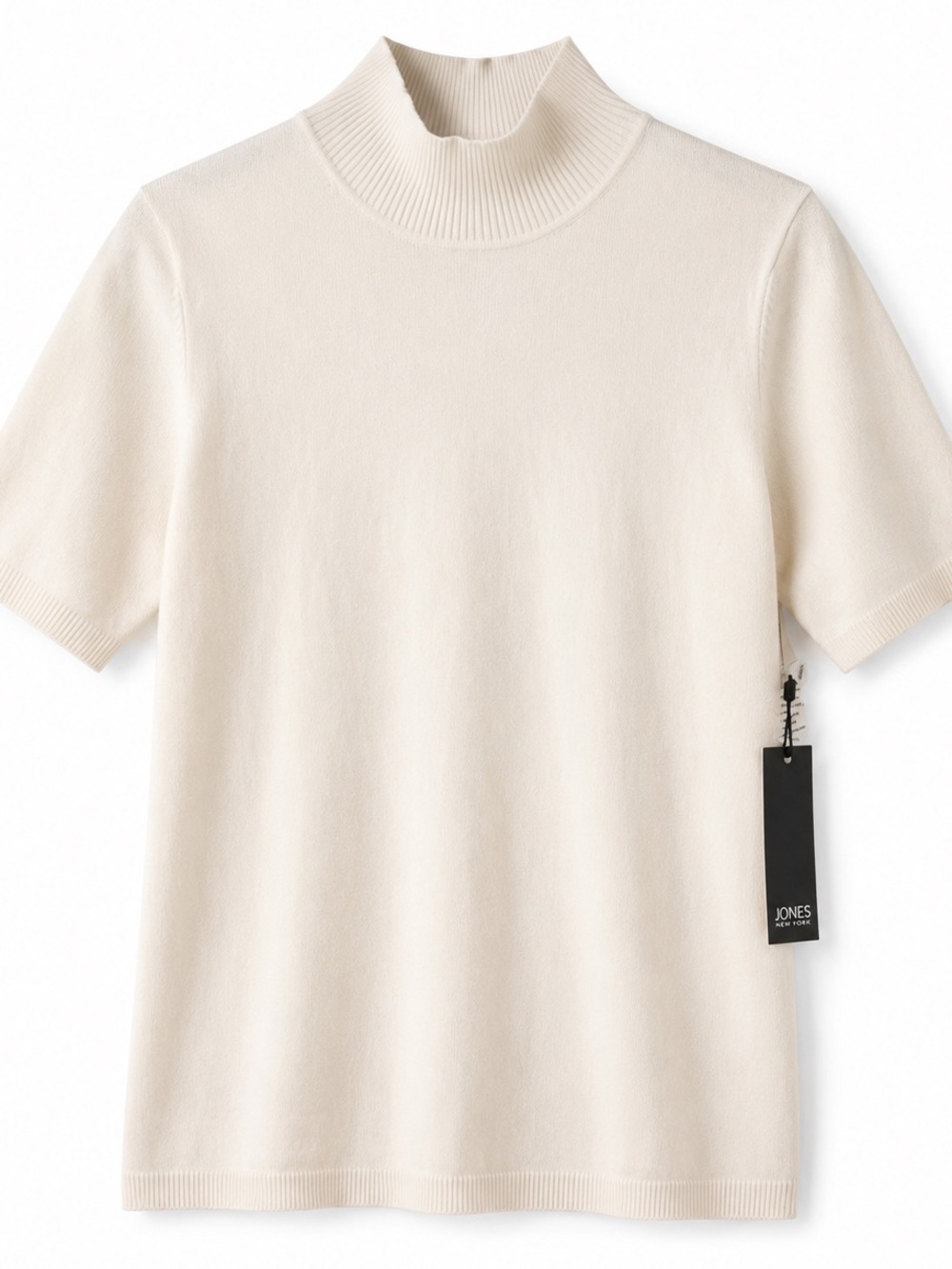 Jones New York Mock Neck Short Sleeve Sweater Top White Size Small NWT Soft Knit - Picture 2 of 9
